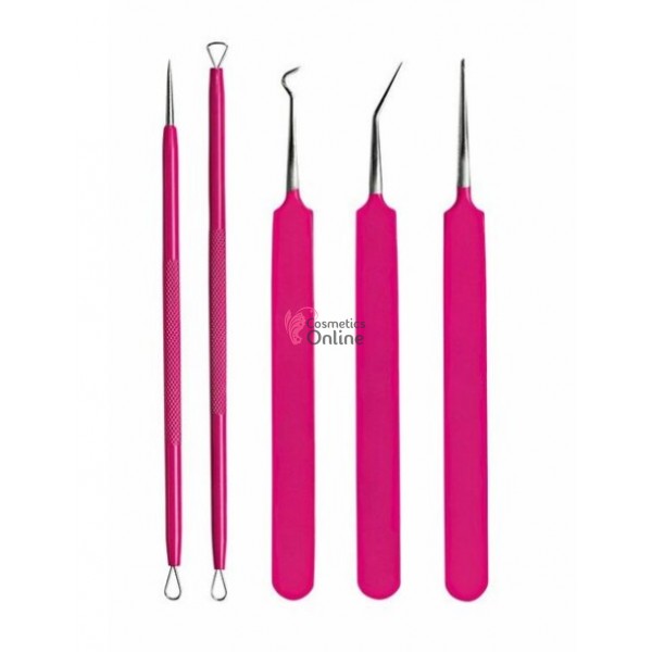 Penseta pentru comedoane, acnee, puncte negre, 5 bucati Pink Neon